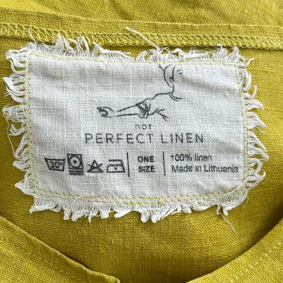 NotPerfectLinen 100% Linen Chartreuse Yellow Green Shift Dress - Picture 15 of 16